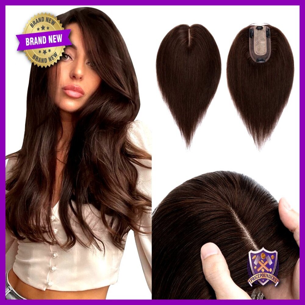 Real Human Hair Topper No Bang Silk Base Clip In Hairpiece For Thinning Hair